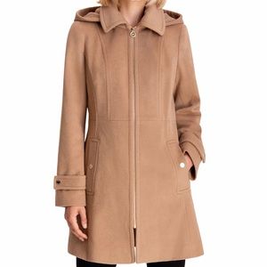 Dark Camel Michael Kors Hooded Notched-Collar Coat, Women’s PXL Created by Macys